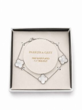Silver Plated White Mother-of-Pearl Clover Bracelet
